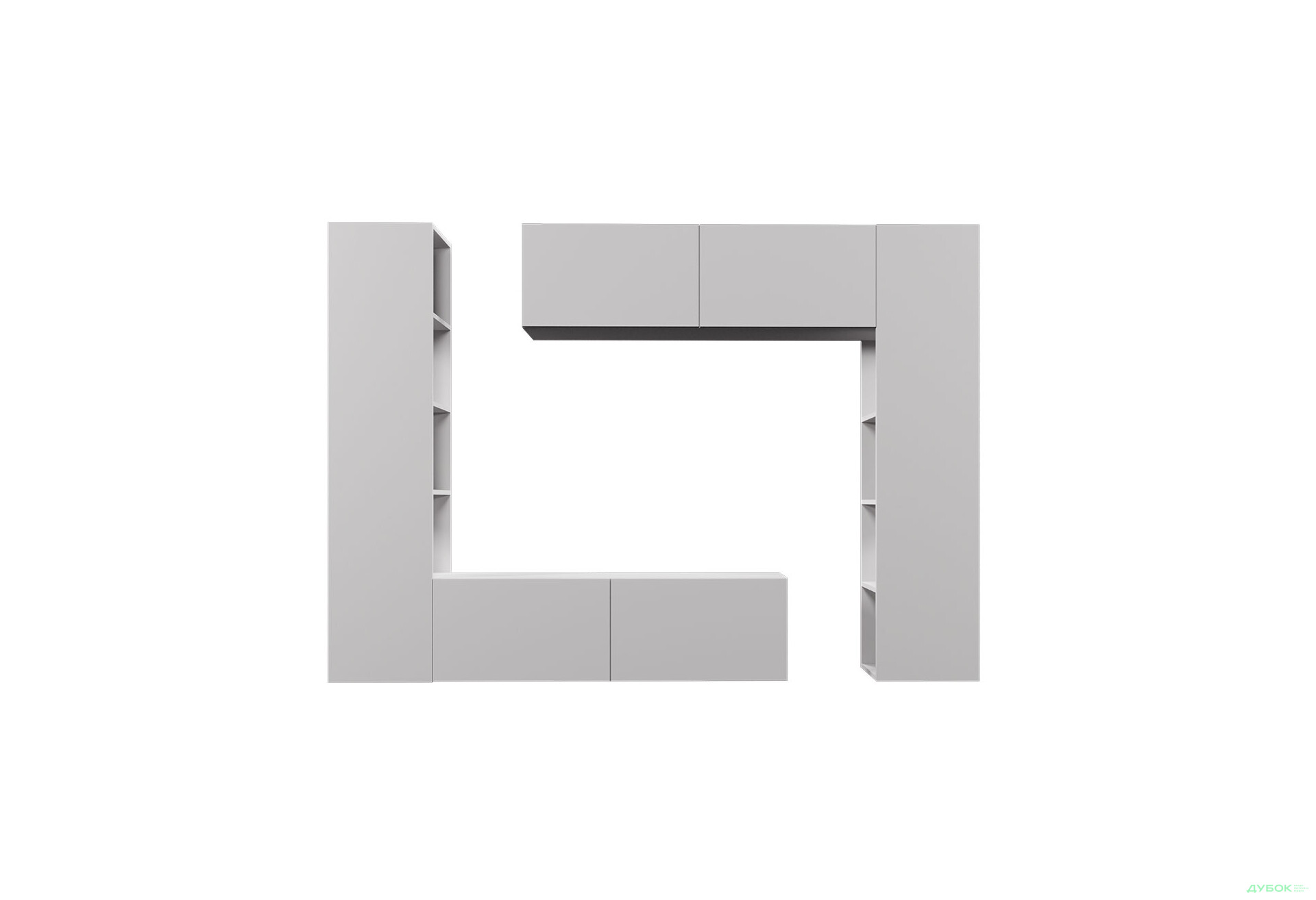 Зображення 3 - Вітальня Viant ВТ-1 з тумбою і пеналом з полицями 220 см, сіра