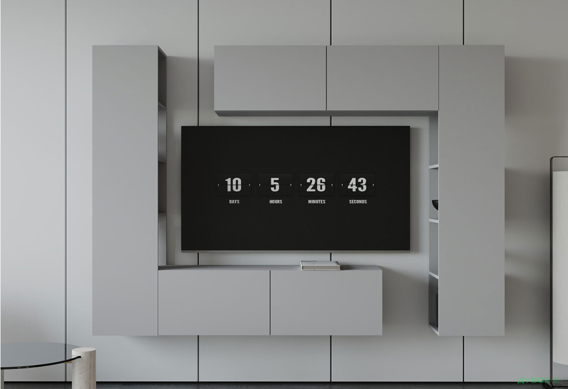 Вітальня Viant ВТ-1 з тумбою і пеналом з полицями 220 см, сіра