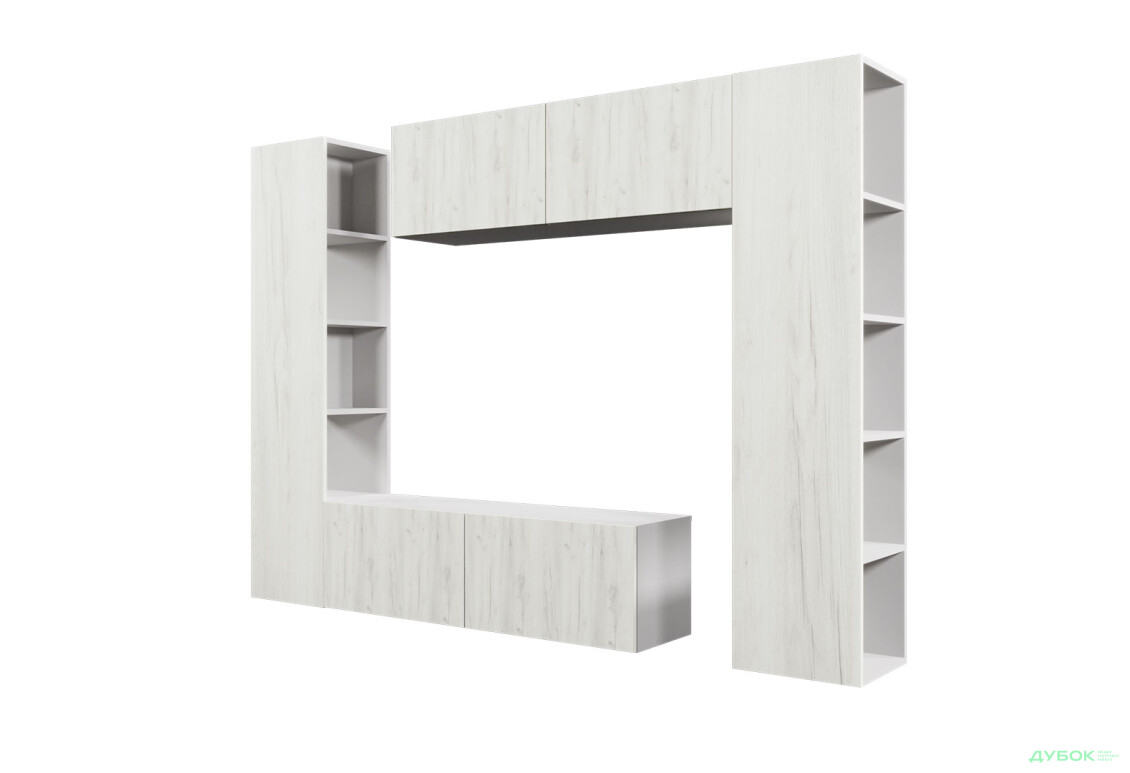 Зображення 3 - Вітальня Viant ВТ-1 з тумбою і пеналом з полицями 220 см, сірий / дуб крафт білий