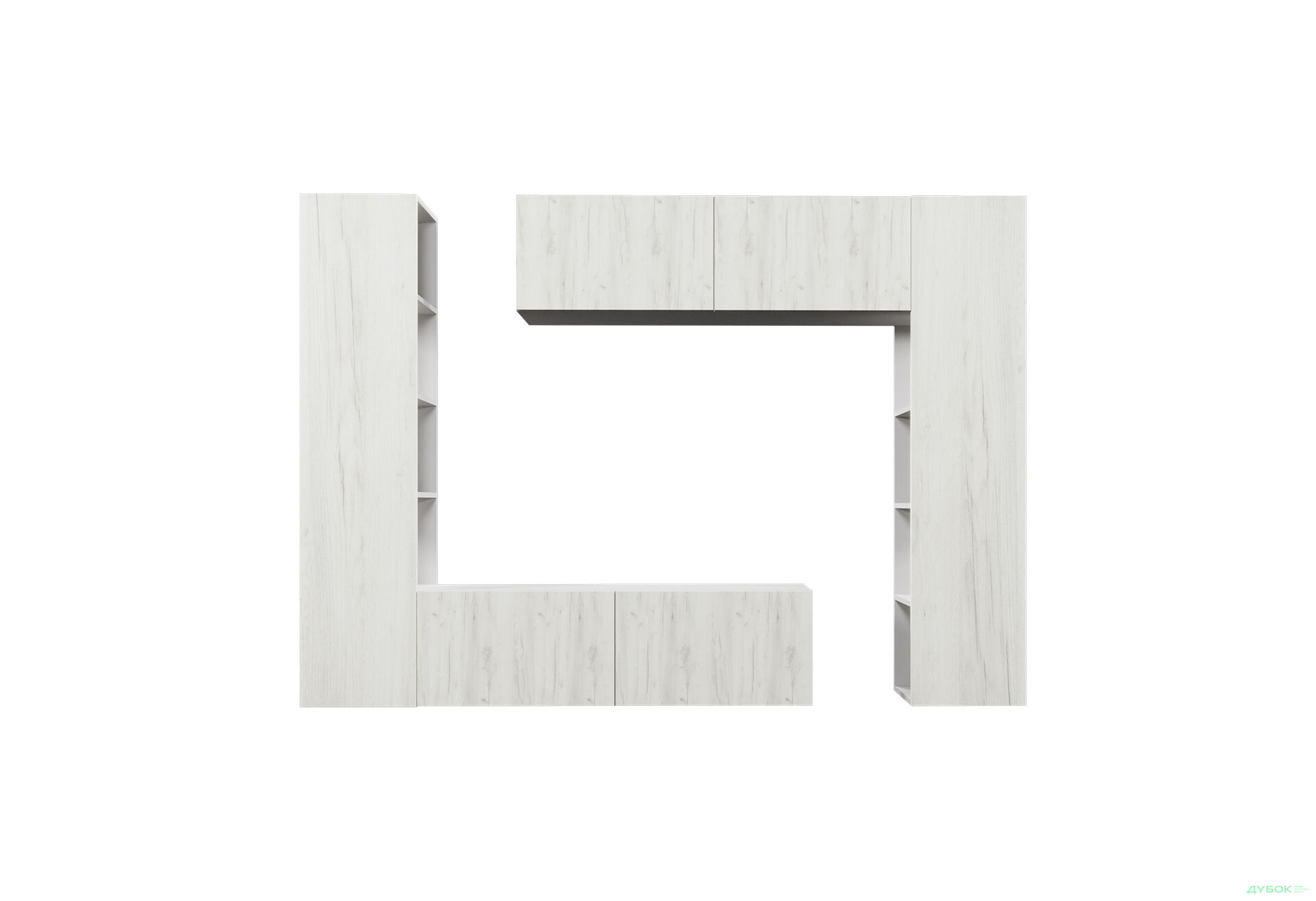 Зображення 4 - Вітальня Viant ВТ-1 з тумбою і пеналом з полицями 220 см, сірий / дуб крафт білий