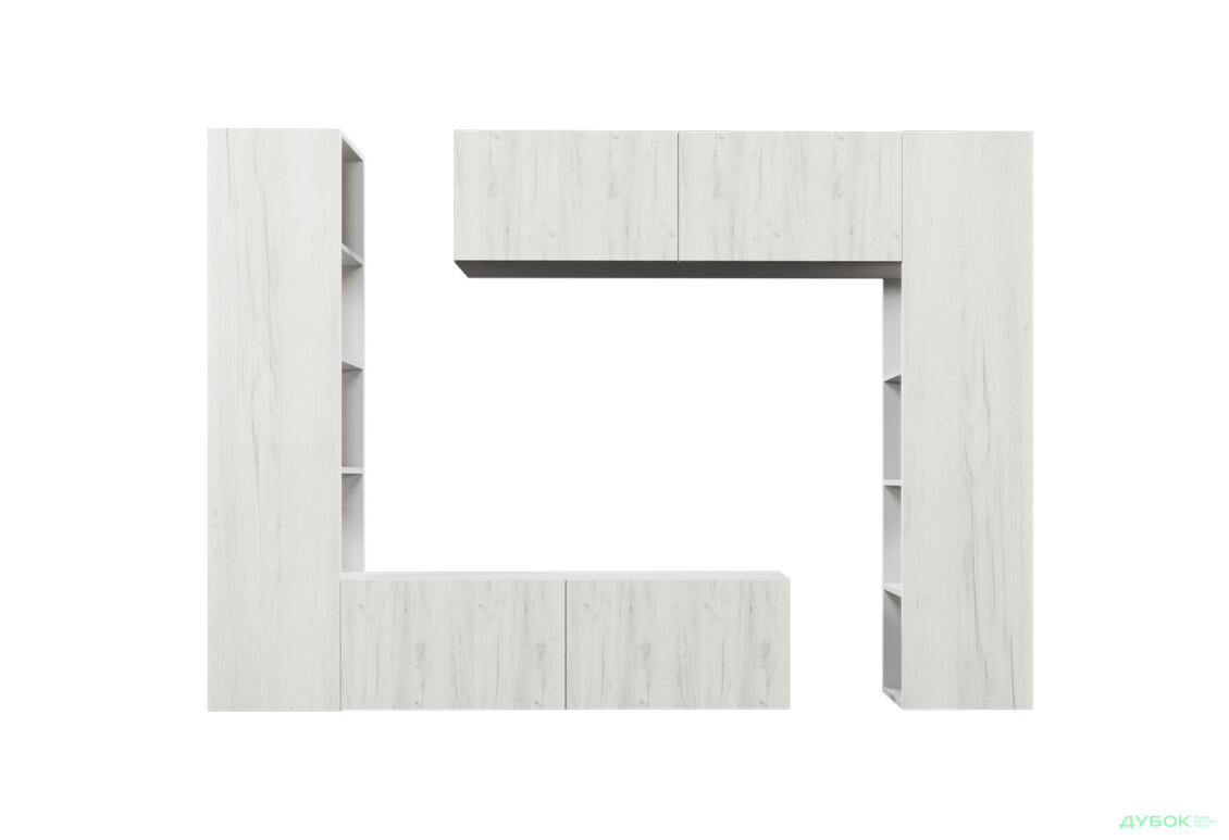 Зображення 4 - Вітальня Viant ВТ-1 з тумбою і пеналом з полицями 220 см, сірий / дуб крафт білий