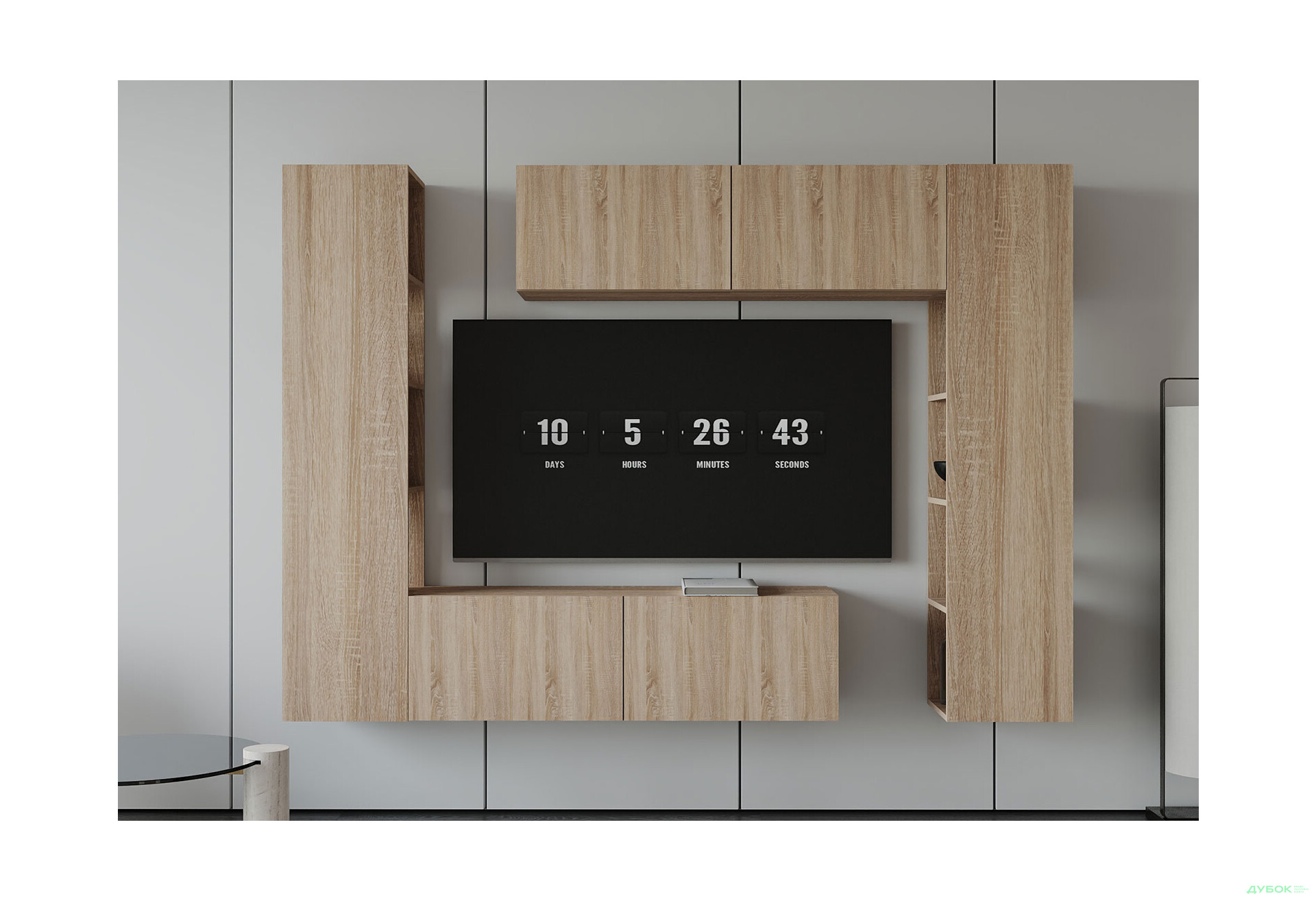 Зображення 1 - Вітальня Viant ВТ-1 з тумбою і пеналом з полицями 220 см, дуб сонома