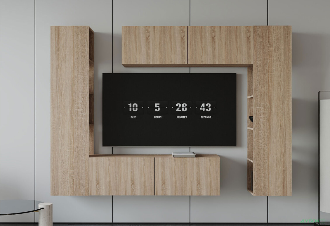 Вітальня Viant ВТ-1 з тумбою і пеналом з полицями 220 см, дуб сонома