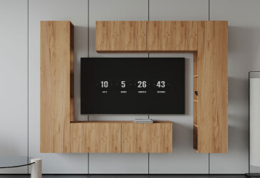 Вітальня Viant ВТ-1 з тумбою і пеналом з полицями 220 см, дуб тахо