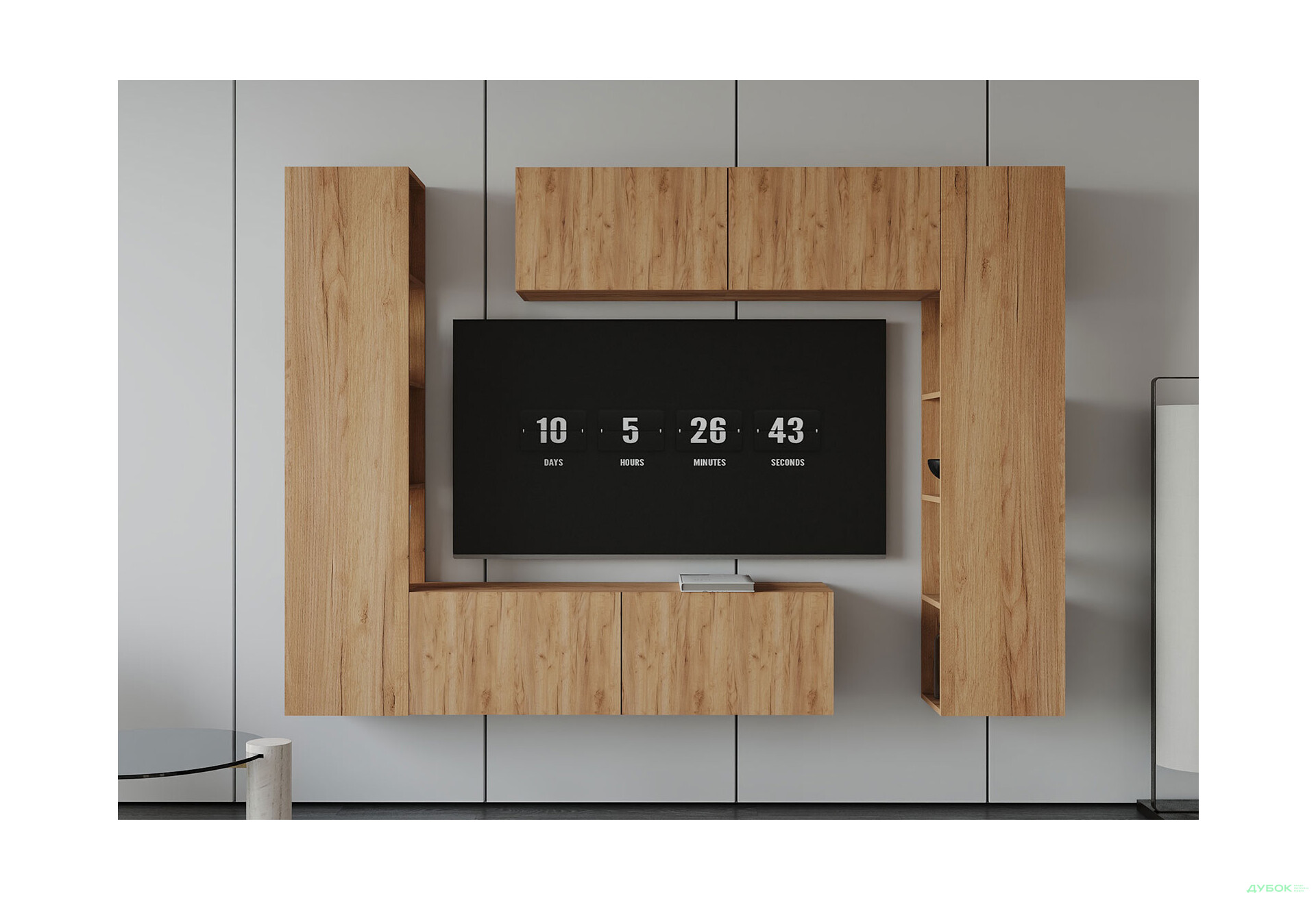 Зображення 1 - Вітальня Viant ВТ-1 з тумбою і пеналом з полицями 220 см, дуб тахо