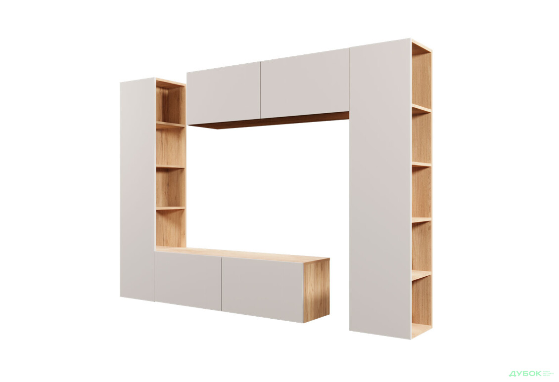 Зображення 2 - Вітальня Viant ВТ-1 з тумбою і пеналом з полицями 220 см, дуб тахо / кашемір