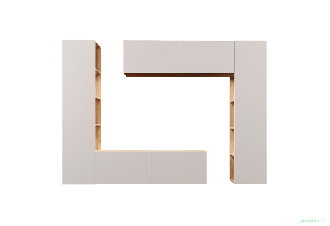 Зображення 3 - Вітальня Viant ВТ-1 з тумбою і пеналом з полицями 220 см, дуб тахо / кашемір