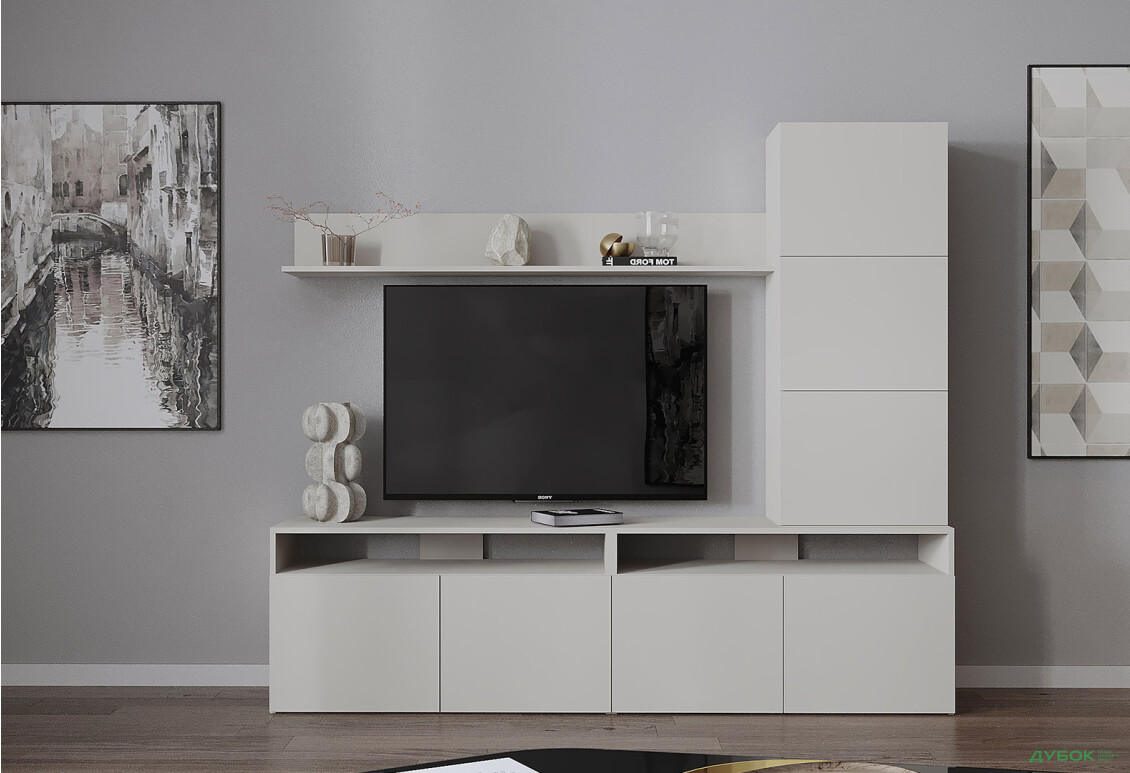 Гостиная Viant ВТ-3 с надставкой и полками 180 см, кашемир