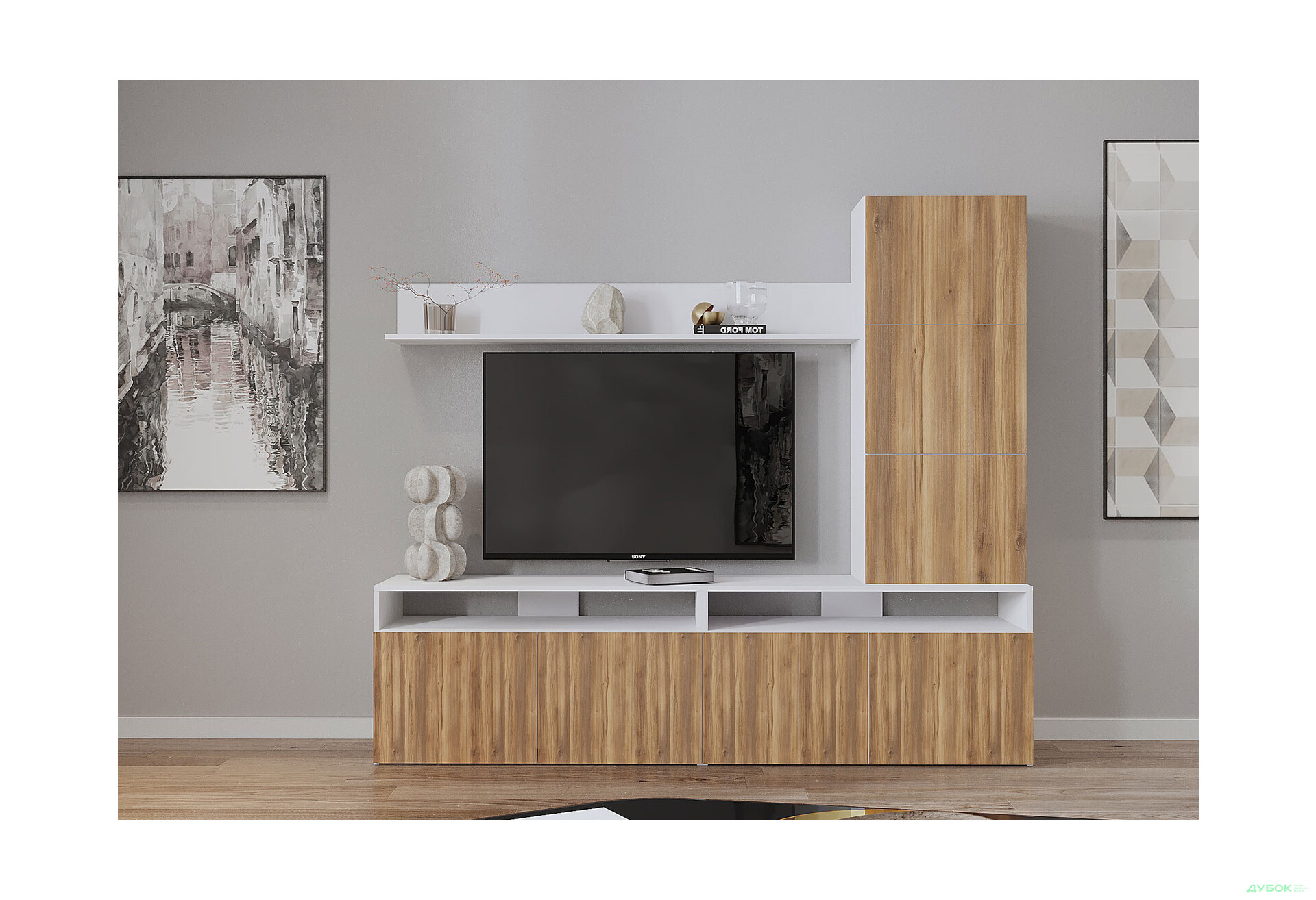 Изображение 1 - Гостиная Viant ВТ-3 с надставкой и полками 180 см, белый / янтарь