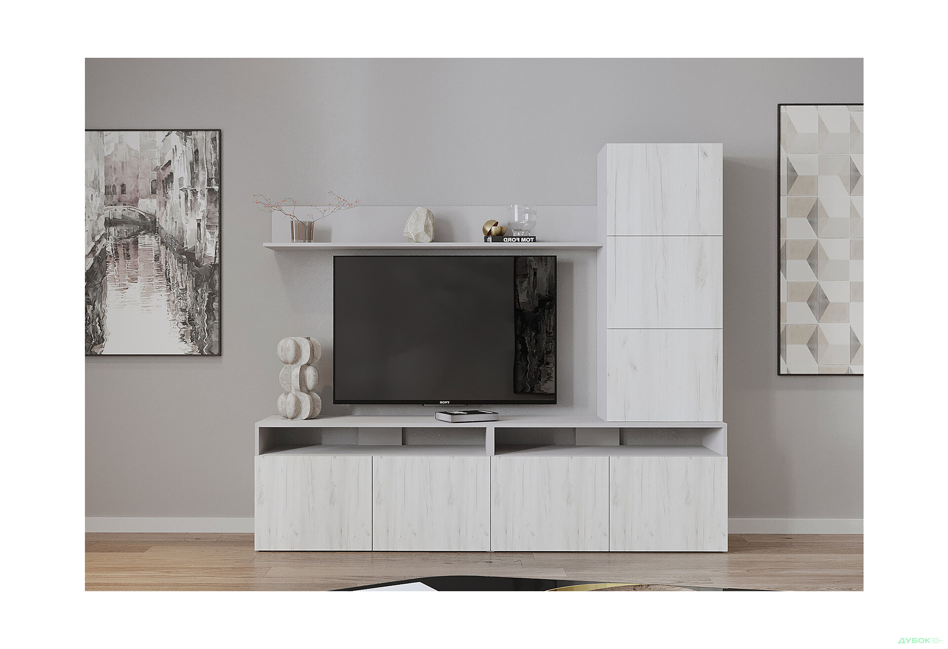 Изображение 1 - Гостиная Viant ВТ-3 с надставкой и полками 180 см, серый / дуб крафт белый