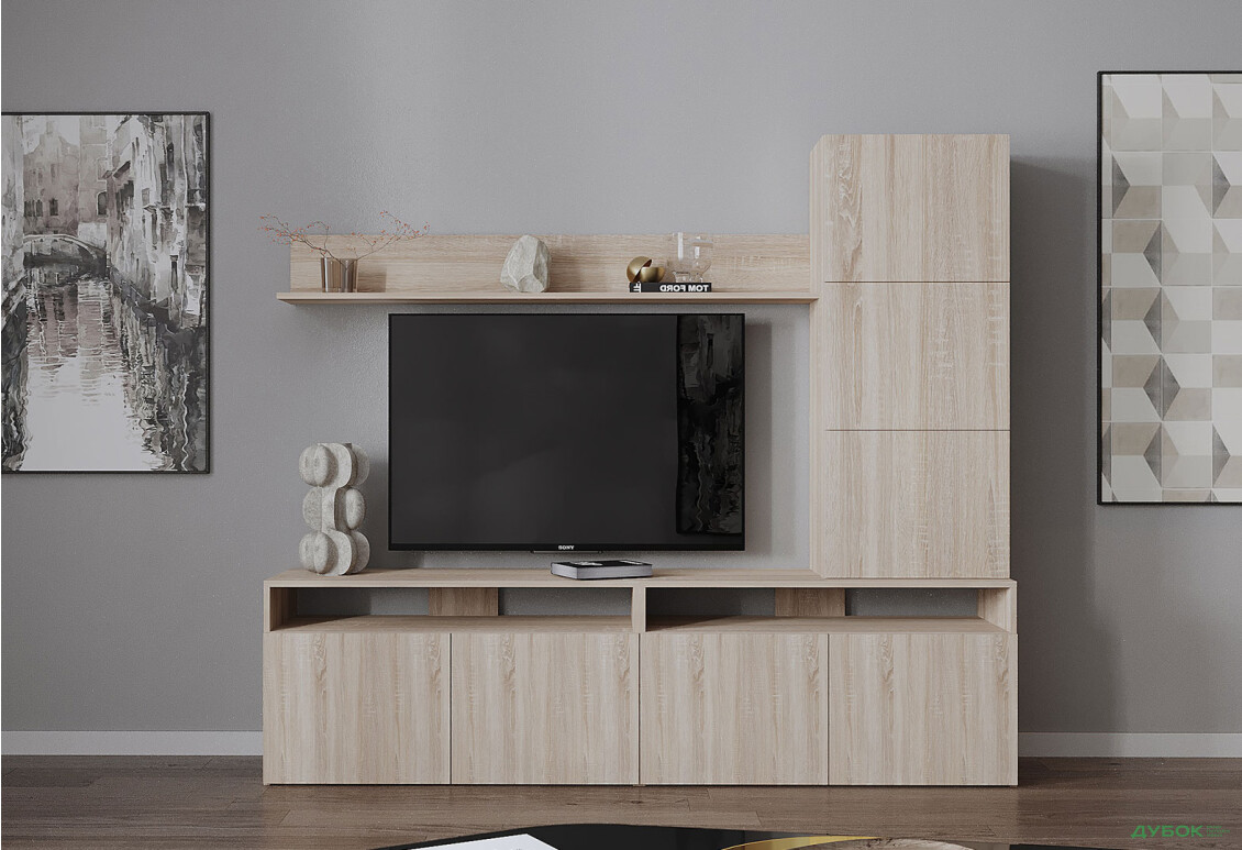 Гостиная Viant ВТ-3 с надставкой и полками 180 см, дуб сонома