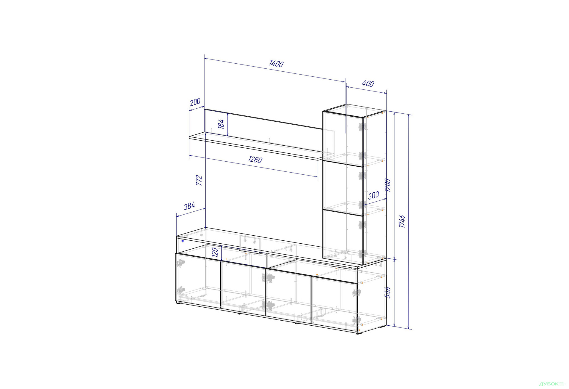 Изображение 4 - Гостиная Viant ВТ-3 с надставкой и полками 180 см, дуб сонома