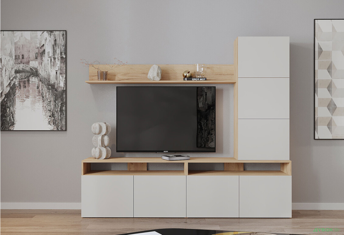 Гостиная Viant ВТ-3 с надставкой и полками 180 см, дуб тахо / кашемир