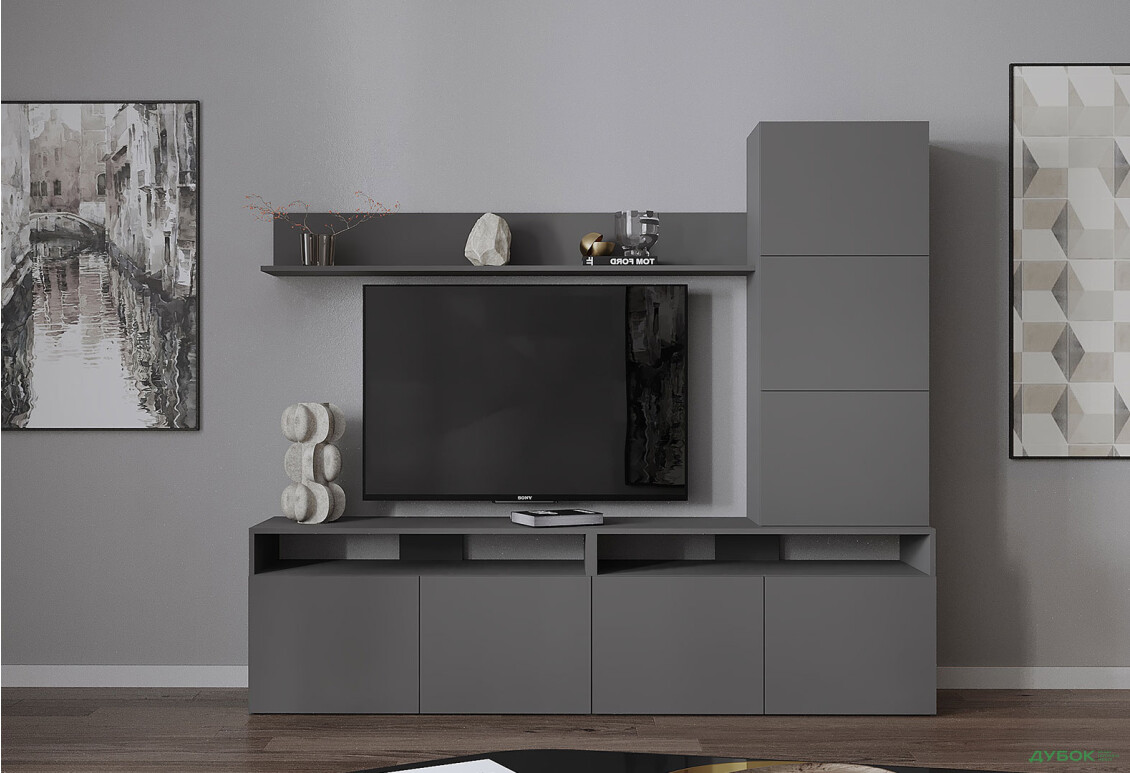 Гостиная Viant ВТ-3 с надставкой и полками 200 см, антрацит