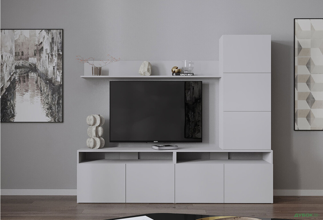 Гостиная Viant ВТ-3 с надставкой и полками 200 см, серая