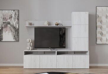 Гостиная Viant ВТ-3 с надставкой и полками 200 см, серый / дуб крафт белый