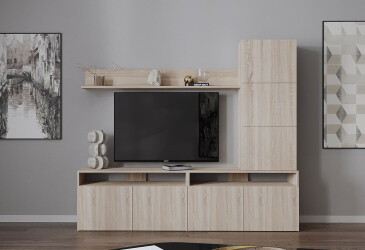 Гостиная Viant ВТ-3 с надставкой и полками 200 см, дуб сонома