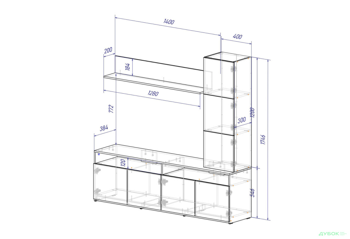 Изображение 4 - Гостиная Viant ВТ-3 с надставкой и полками 200 см, дуб тахо
