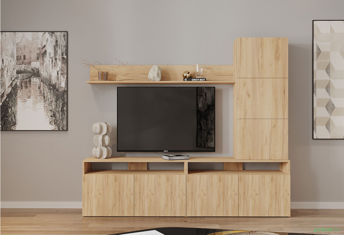 Гостиная Viant ВТ-3 с надставкой и полками 200 см, дуб тахо