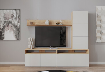 Гостиная Viant ВТ-3 с надставкой и полками 200 см, дуб тахо / кашемир