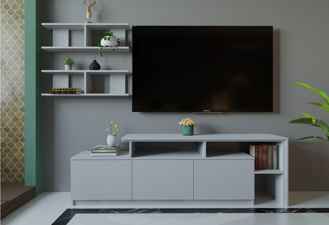 Вітальня Viant ВТ-5 з полицями, тумба 160 см, сіра