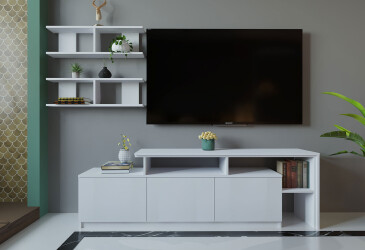 Гостиная Viant ВТ-5 с полками, тумба 160 см, белая
