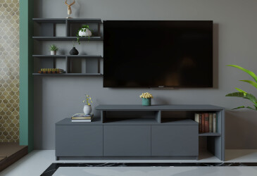 Гостиная Viant ВТ-5 с полками, тумба 160 см, антрацит