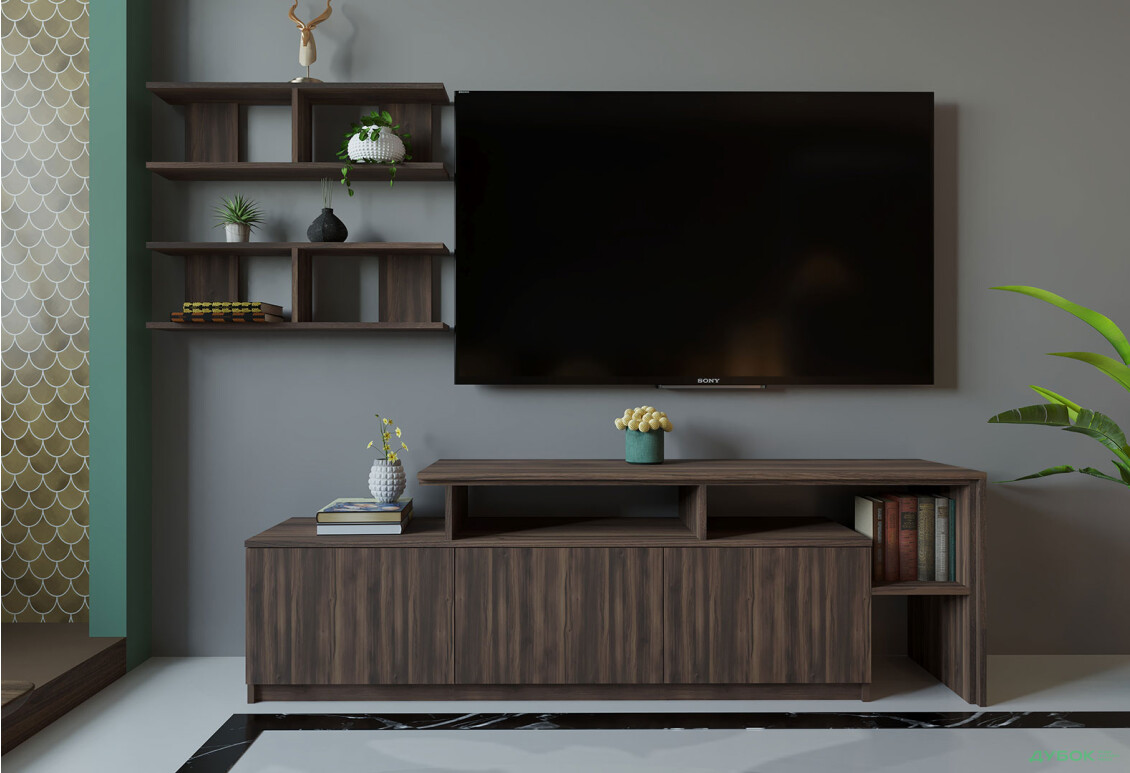 Гостиная Viant ВТ-5 с полками, тумба 160 см, дуб ристретто