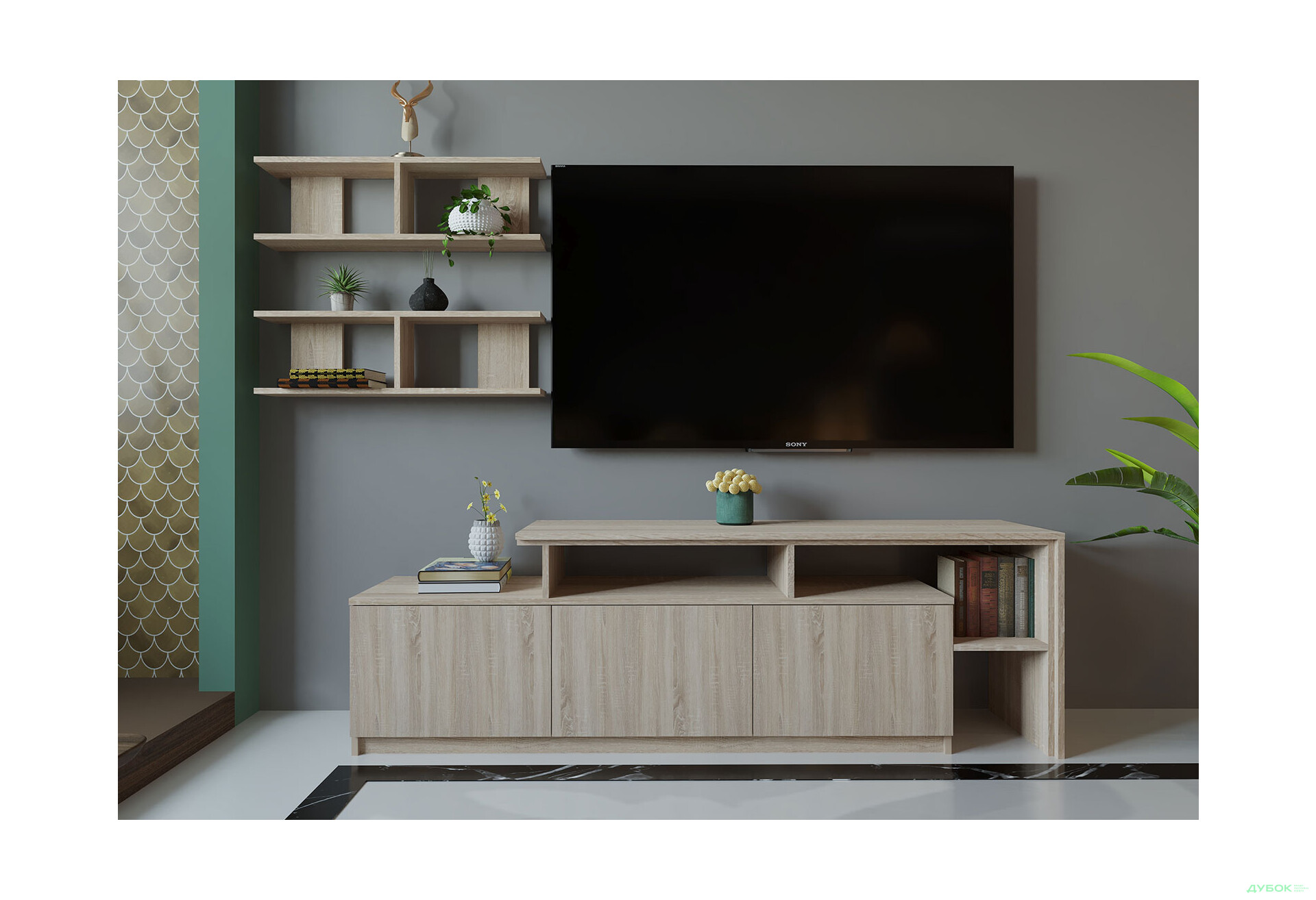 Изображение 1 - Гостиная Viant ВТ-5 с полками, тумба 160 см, дуб сонома