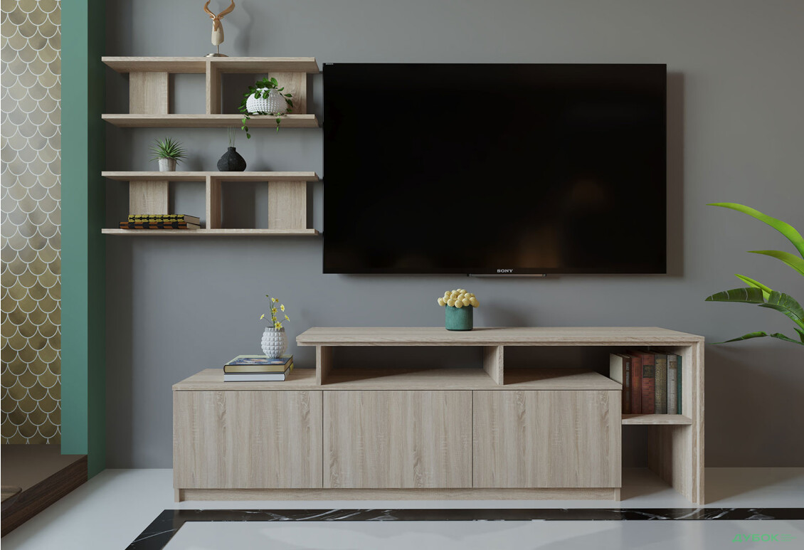 Гостиная Viant ВТ-5 с полками, тумба 160 см, дуб сонома