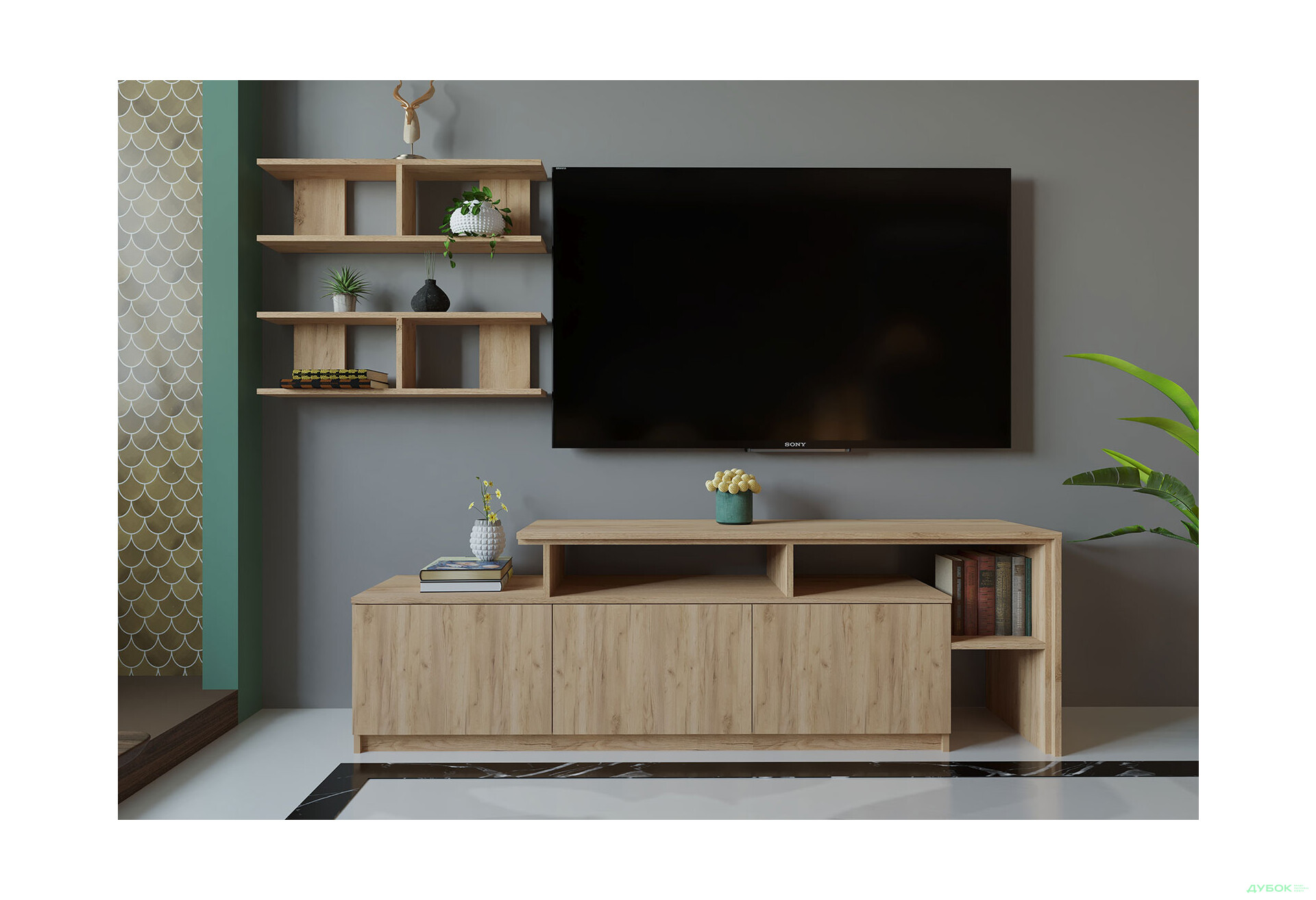 Изображение 1 - Гостиная Viant ВТ-5 с полками, тумба 160 см, дуб тахо