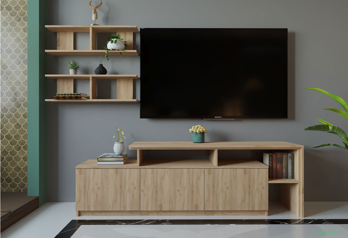 Гостиная Viant ВТ-5 с полками, тумба 160 см, дуб тахо