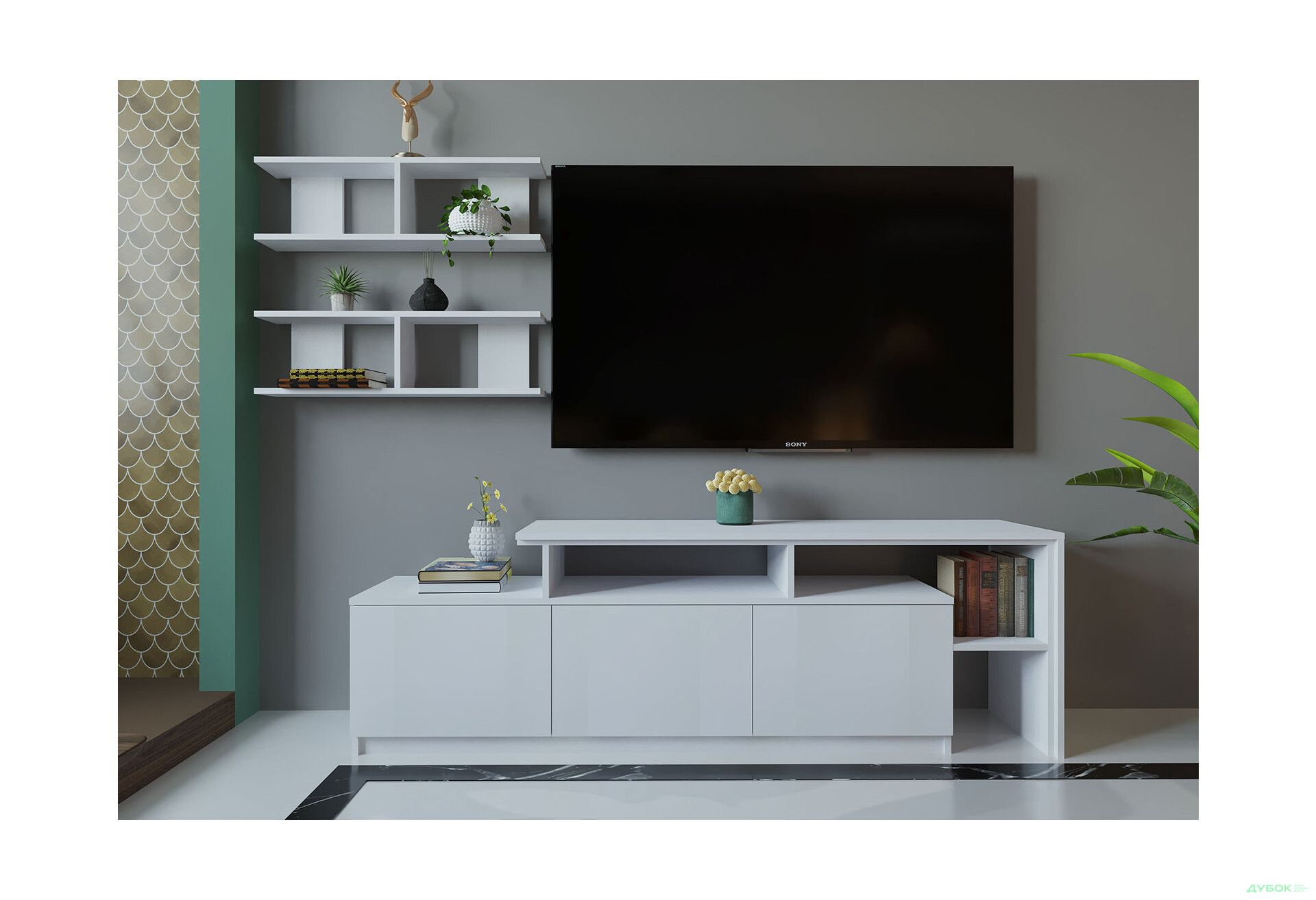 Изображение 1 - Гостиная Viant ВТ-5 с полками, тумба 180 см, белая