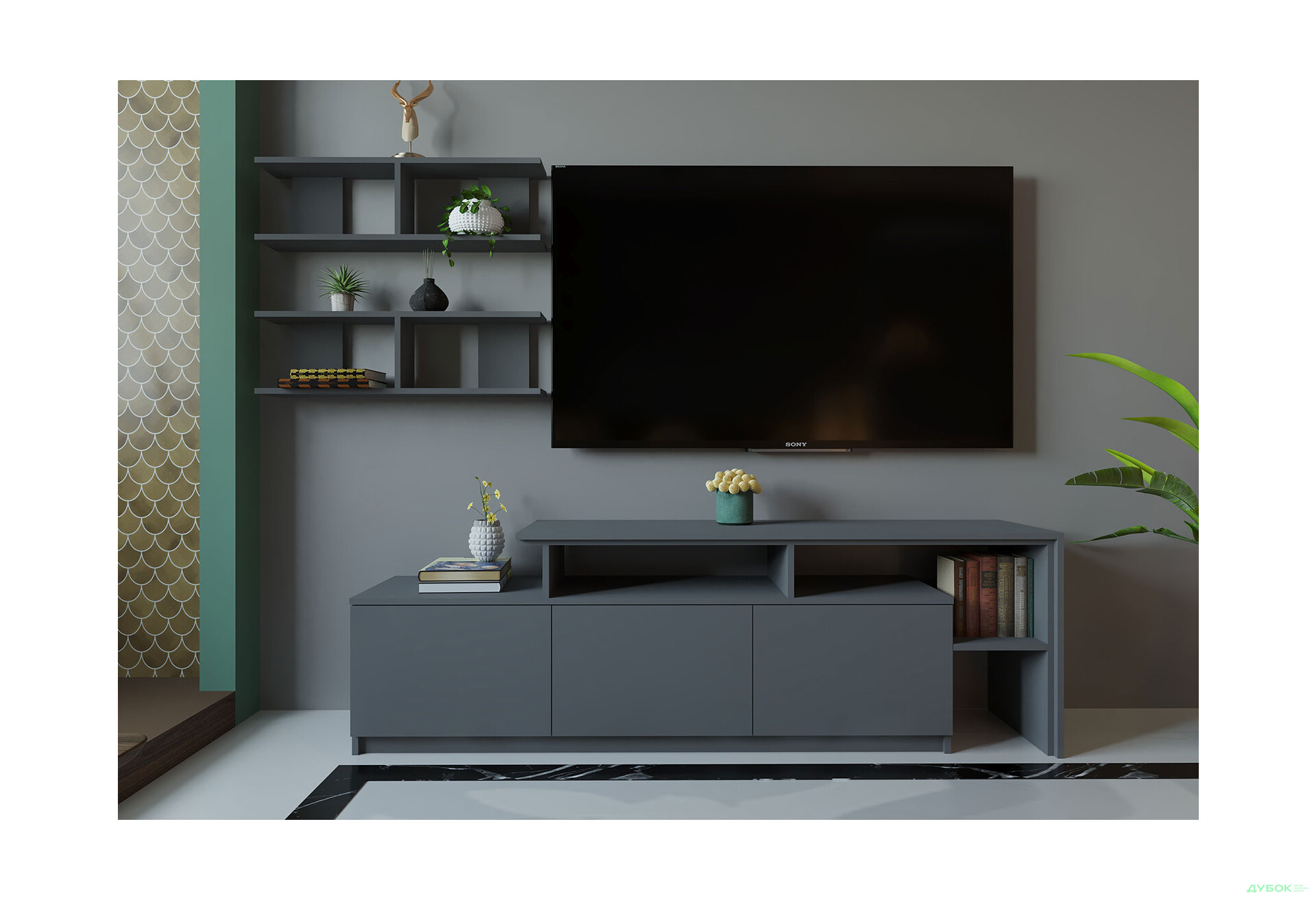 Изображение 1 - Гостиная Viant ВТ-5 с полками, тумба 180 см, антрацит