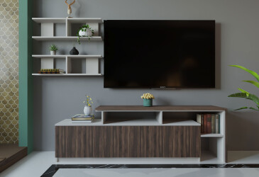 Гостиная Viant ВТ-5 с полками, тумба 180 см, белый / янтарь