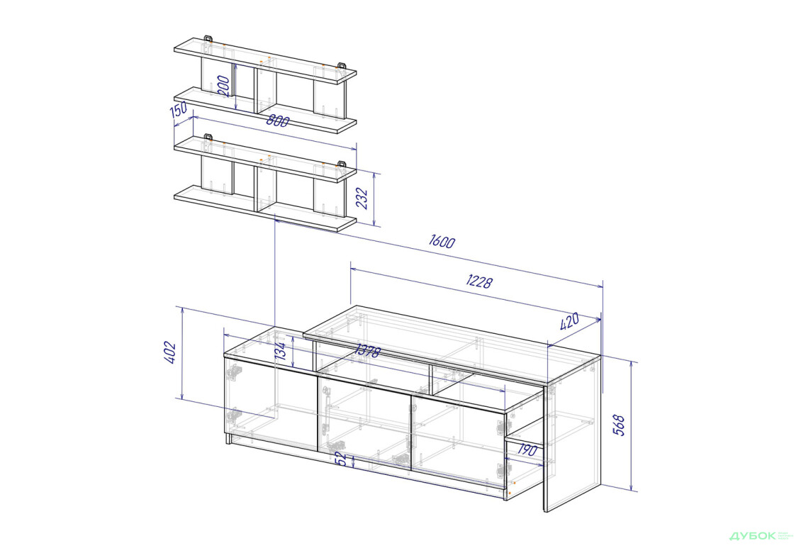 Изображение 4 - Гостиная Viant ВТ-5 с полками, тумба 180 см, кашемир