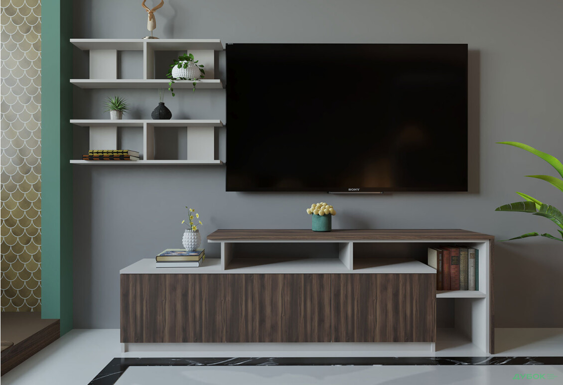 Гостиная Viant ВТ-5 с полками, тумба 180 см, кашемир / ристретто