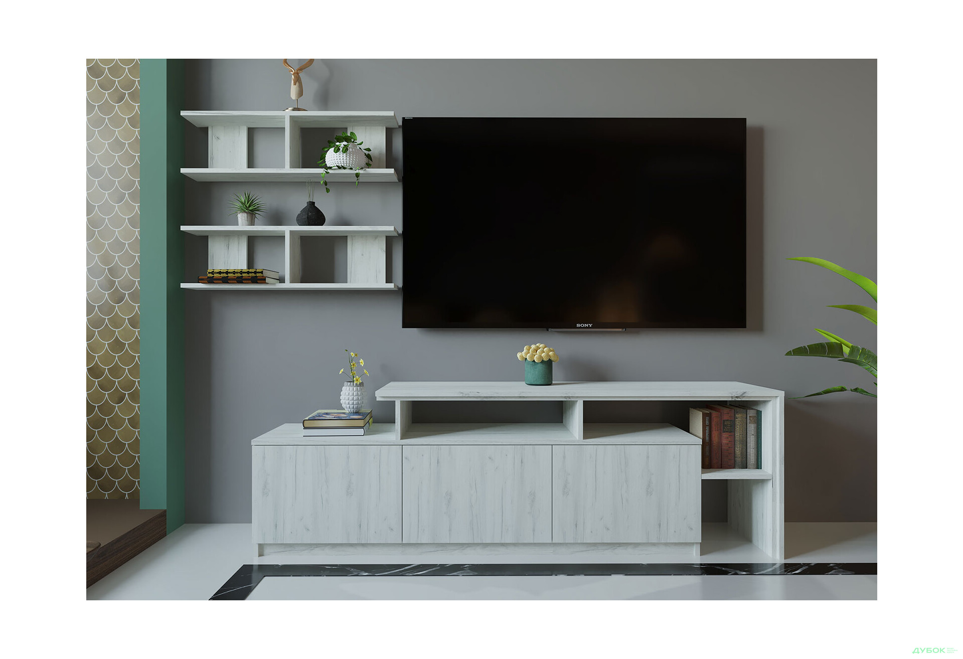 Изображение 1 - Гостиная Viant ВТ-5 с полками, тумба 180 см, дуб крафт белый