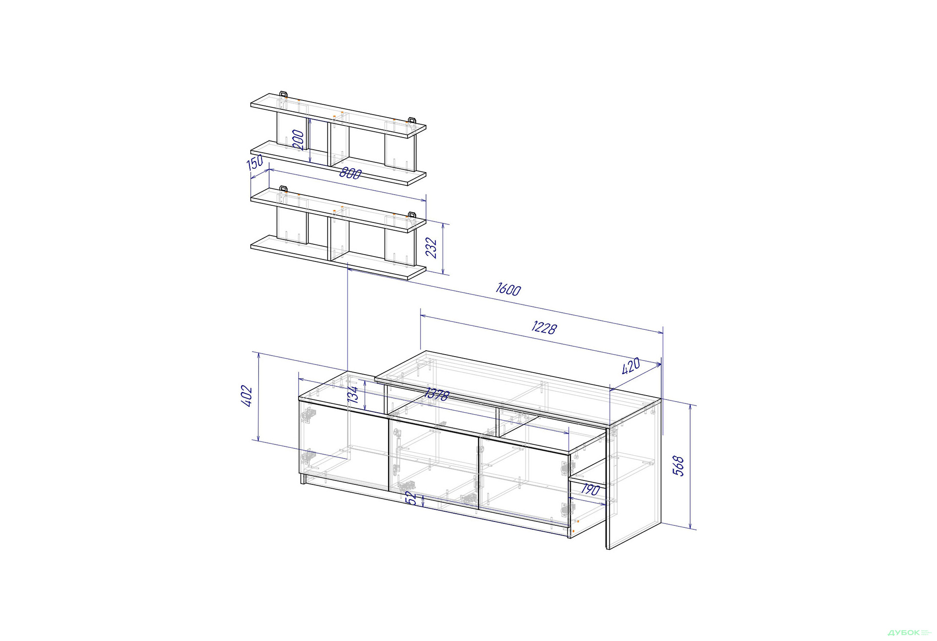 Изображение 4 - Гостиная Viant ВТ-5 с полками, тумба 180 см, серая