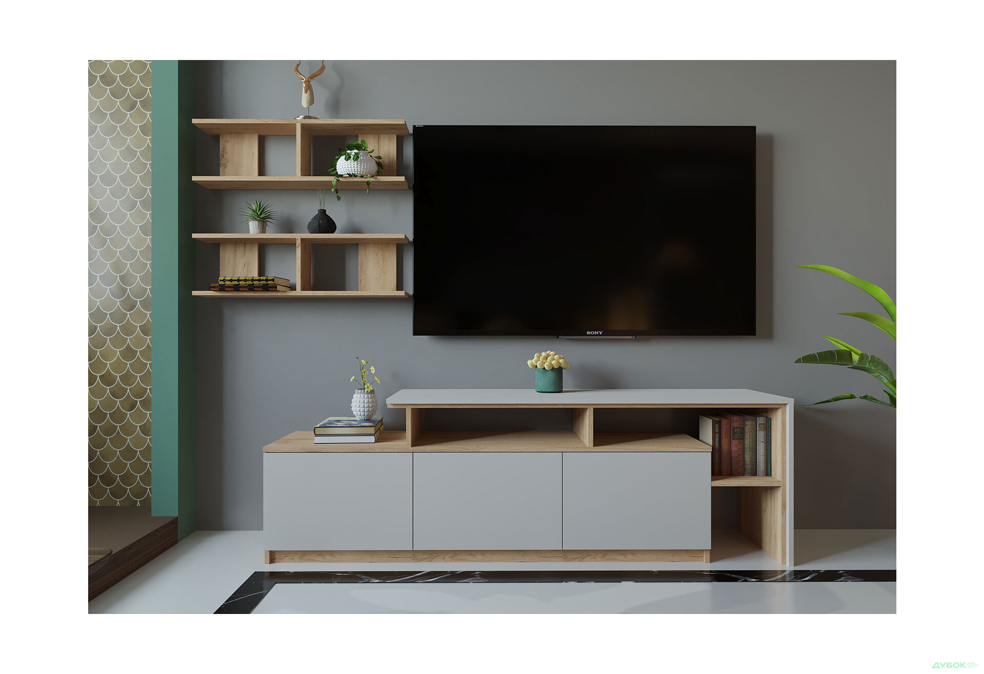 Изображение 1 - Гостиная Viant ВТ-5 с полками, тумба 180 см, дуб тахо / кашемир