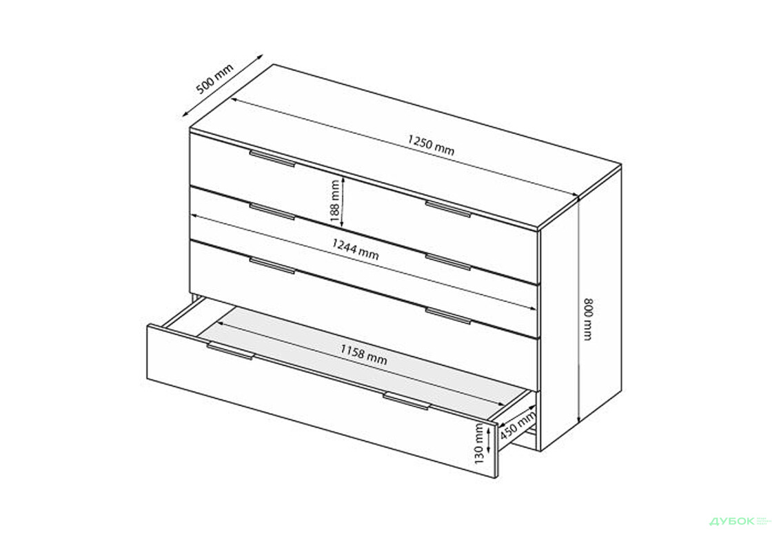 Зображення 7 - Комод MiroMark Міла з 4 шухлядами 70 см білий глянець