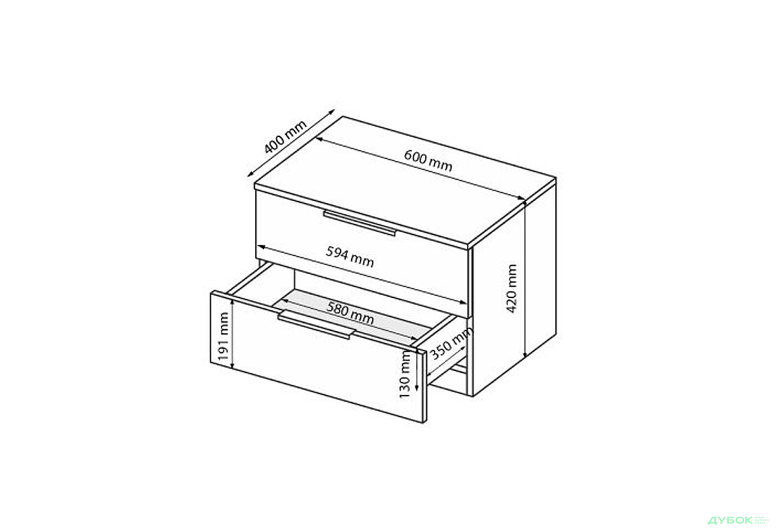 Изображение 7 - Тумба прикроватная МироМарк Мила с 2 ящиками 60 см белый глянец