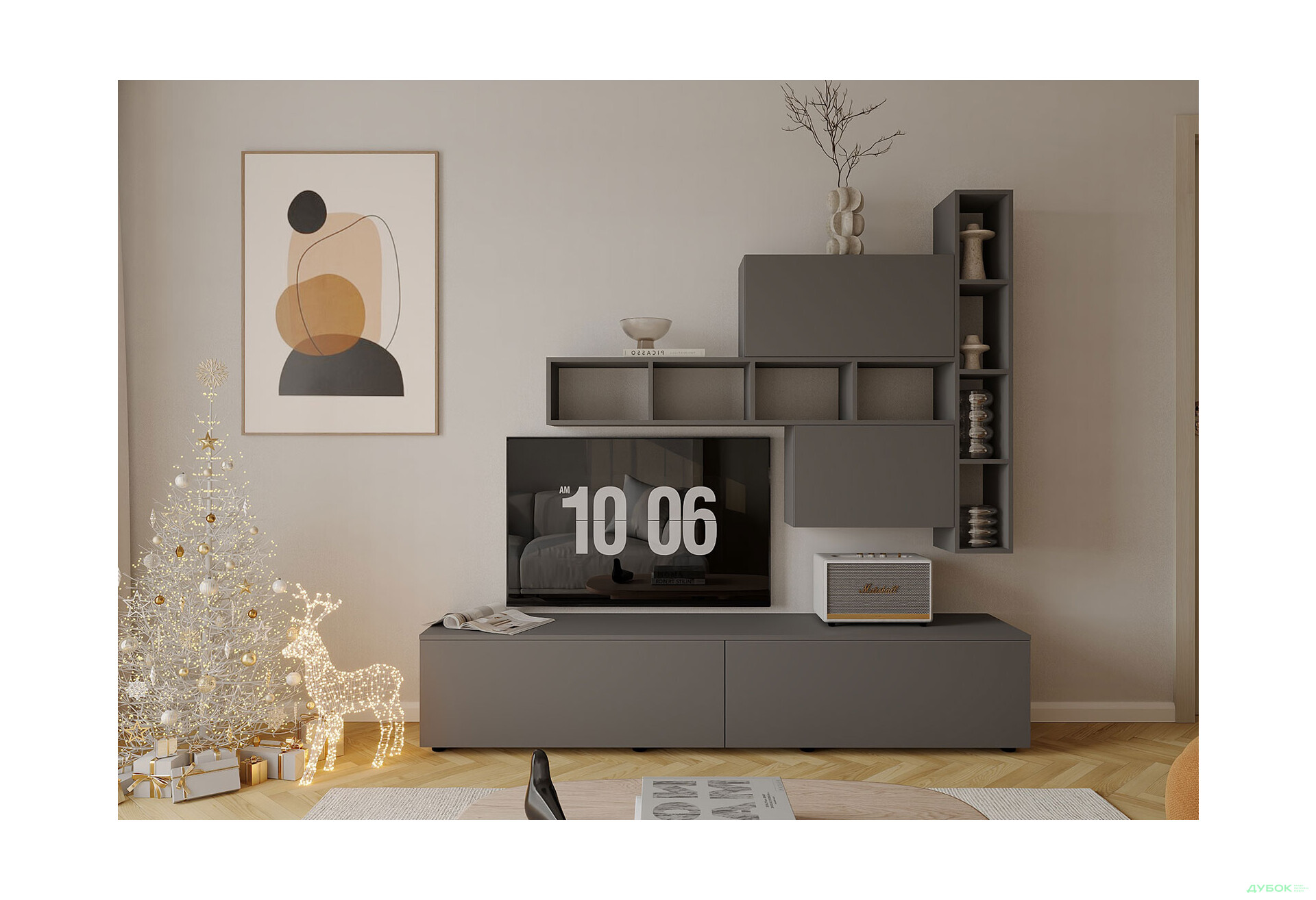 Изображение 1 - Гостиная Viant ВТ-6 с полками, тумба 180 см, антрацит