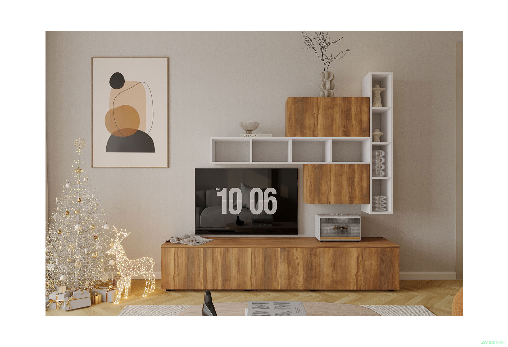 Изображение 1 - Гостиная Viant ВТ-6 с полками, тумба 180 см, белый / янтарь