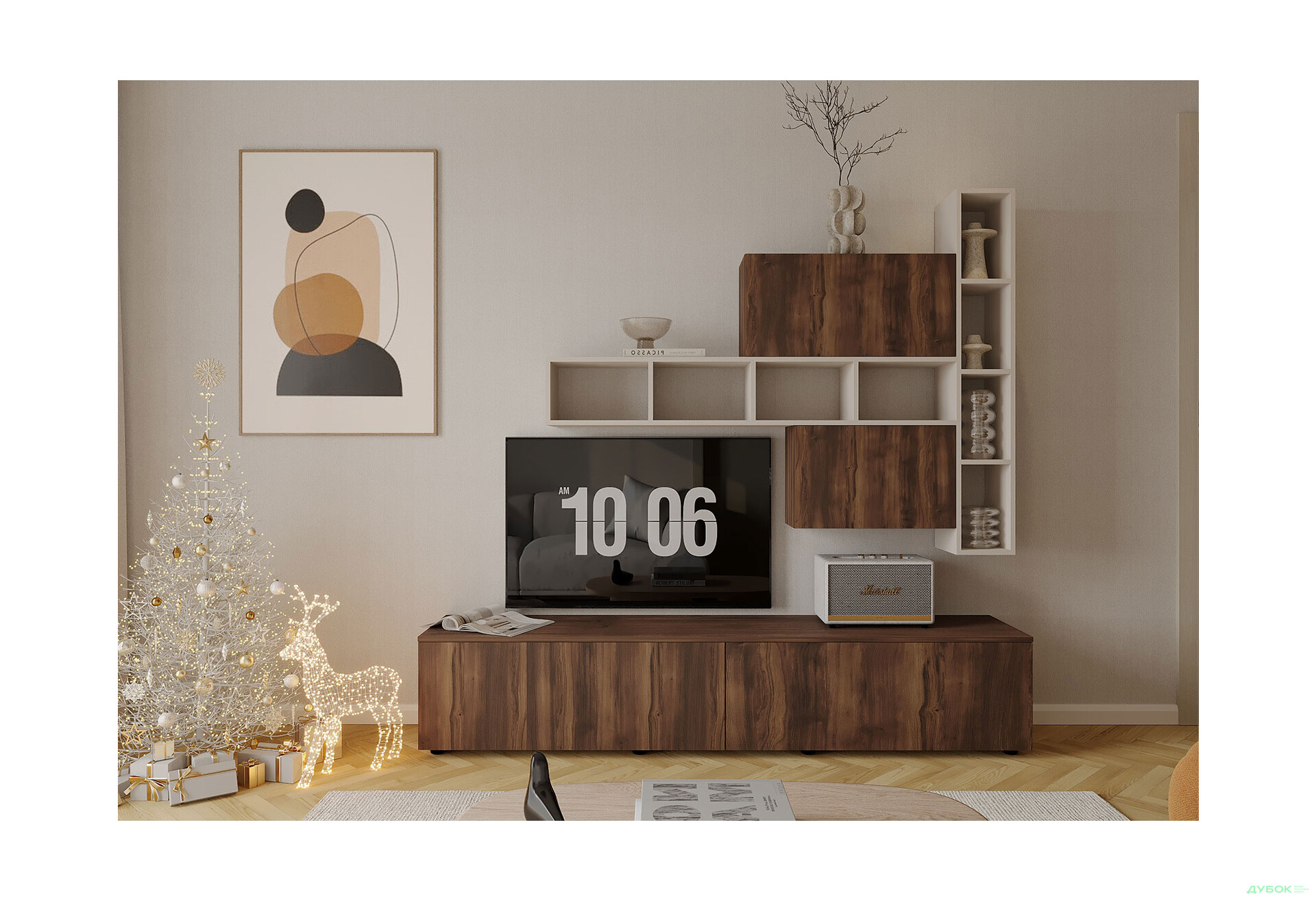 Изображение 1 - Гостиная Viant ВТ-6 с полками, тумба 180 см, кашемир / ристретто