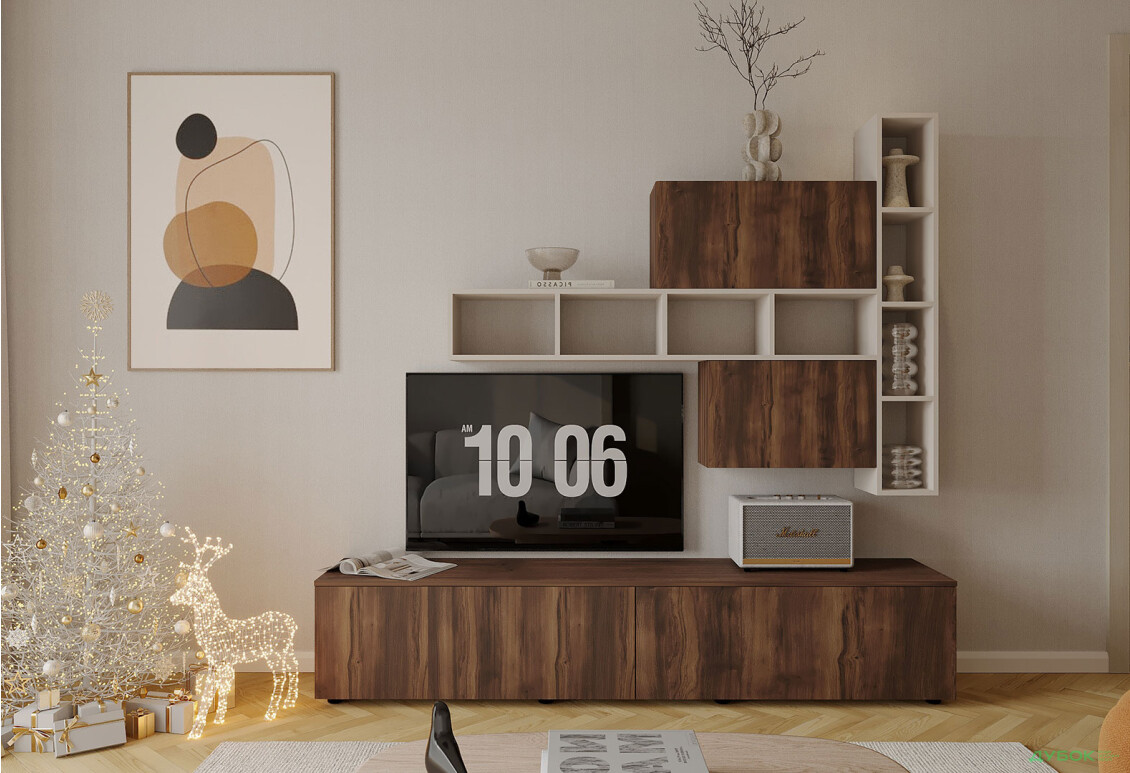 Гостиная Viant ВТ-6 с полками, тумба 180 см, кашемир / ристретто