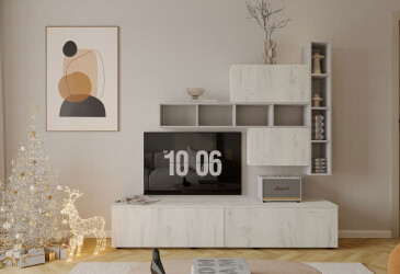 Гостиная Viant ВТ-6 с полками, тумба 180 см, серая / дуб крафт белый