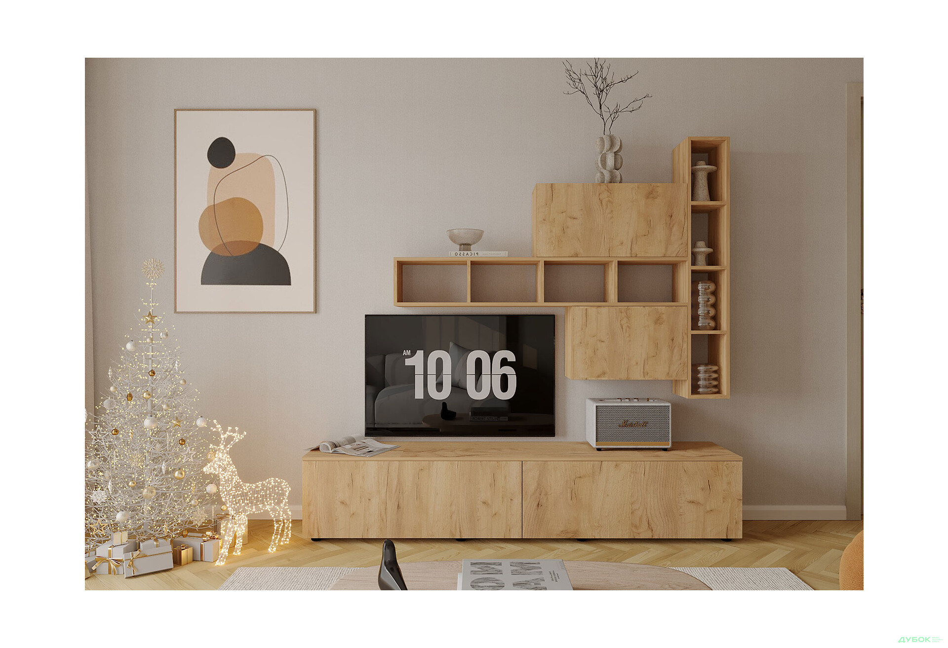 Изображение 1 - Гостиная Viant ВТ-6 с полками, тумба 180 см, дуб тахо