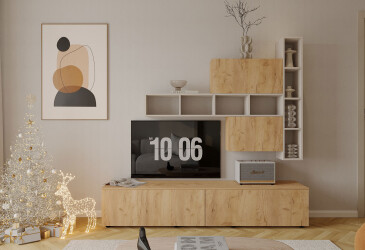 Гостиная Viant ВТ-6 с полками, тумба 180 см, дуб тахо / кашемир