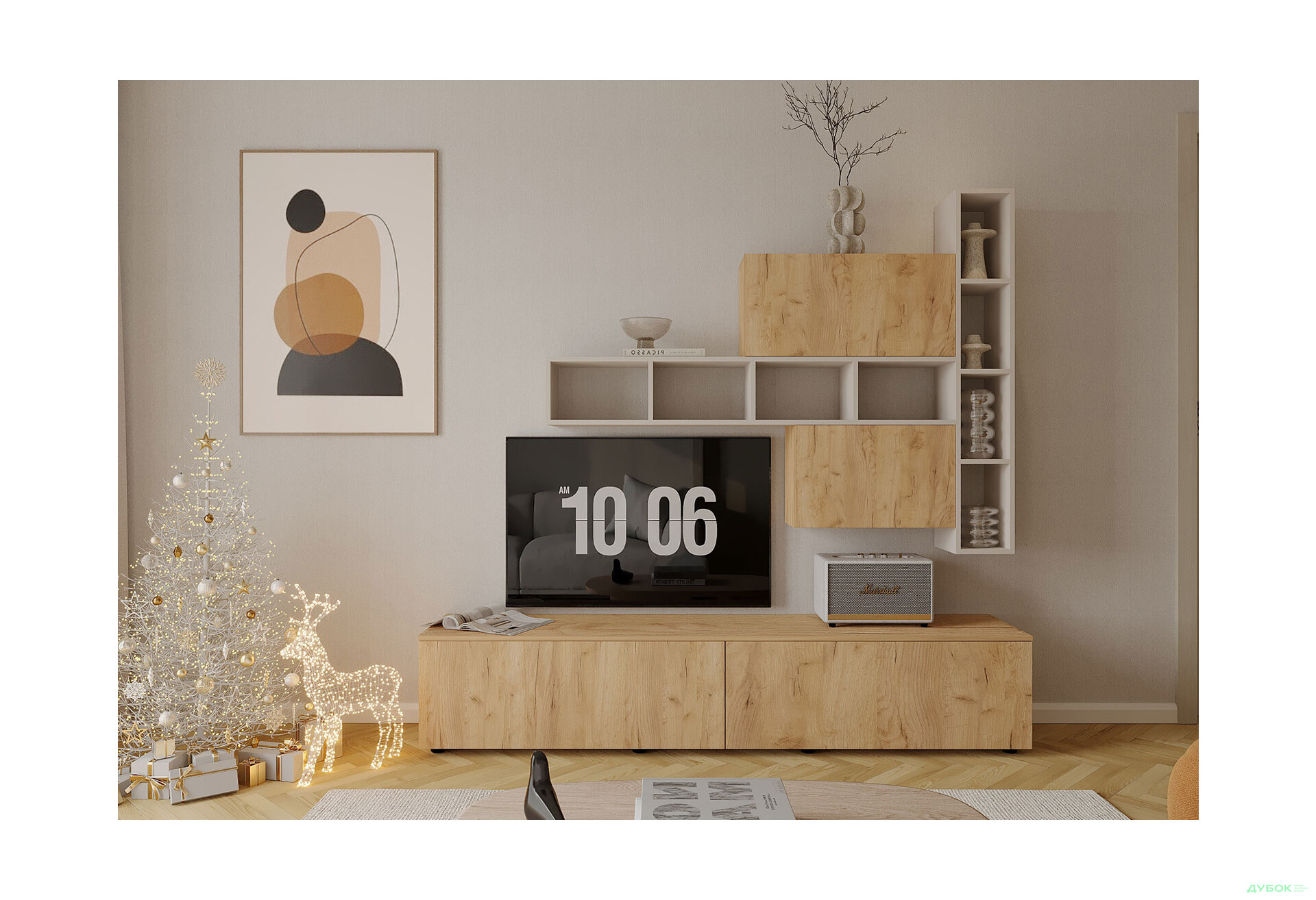 Изображение 1 - Гостиная Viant ВТ-6 с полками, тумба 180 см, дуб тахо / кашемир